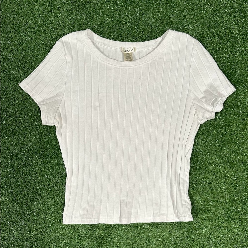 Bozzolo White Ribbed Short Sleeve Top